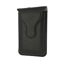 Чехол кобура на ремень для смартфонов, экокожа, карабин, визитница, цвет черный.