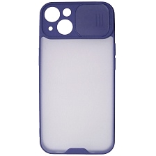 Чехол накладка LIFE TIME для APPLE iPhone 13 (6.1), силикон, пластик, матовый, со шторкой для защиты задней камеры, цвет окантовки темно синий
