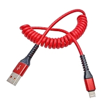 USB Дата-кабель "XB X13" APPLE USB Lightning 8-pin силиконовый 1 метр, витой, цвет красный, оранжевые контакты.