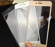 Защитное стекло для Apple iPhone 6 & 6S на всю поверхность окантовка серебро.