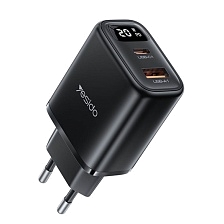 СЗУ (Сетевое зарядное устройство) YESIDO YC68, 20W, 1 USB, 1 USB Type C, LED дисплей, цвет черный