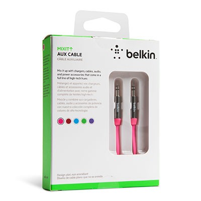 Кабель AUX плоский Belkin, розовый.