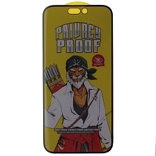 Защитное стекло Антишпион PRIVACY PROOF для APPLE iPhone 14 Pro Max (6.7), с сеточкой на динамике, цвет окантовки черный