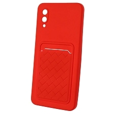 Чехол накладка CARD CASE для SAMSUNG Galaxy A02 (SM-A022), силикон, отдел для карт, цвет красный