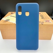 Чехол накладка Silicon Cover для SAMSUNG Galaxy A30 (SM-A305), силикон, бархат, цвет темно синий.