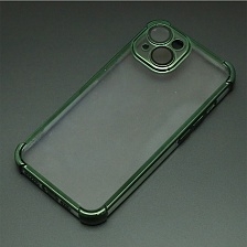 Чехол накладка для APPLE iPhone 14, силикон, защита камеры, цвет окантовки темно зеленый