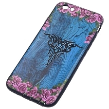 Чехол накладка Wood Pics для APPLE iPhone 6, iPhone 6G, iPhone 6S, рисунок тату с цветами, цвет синий