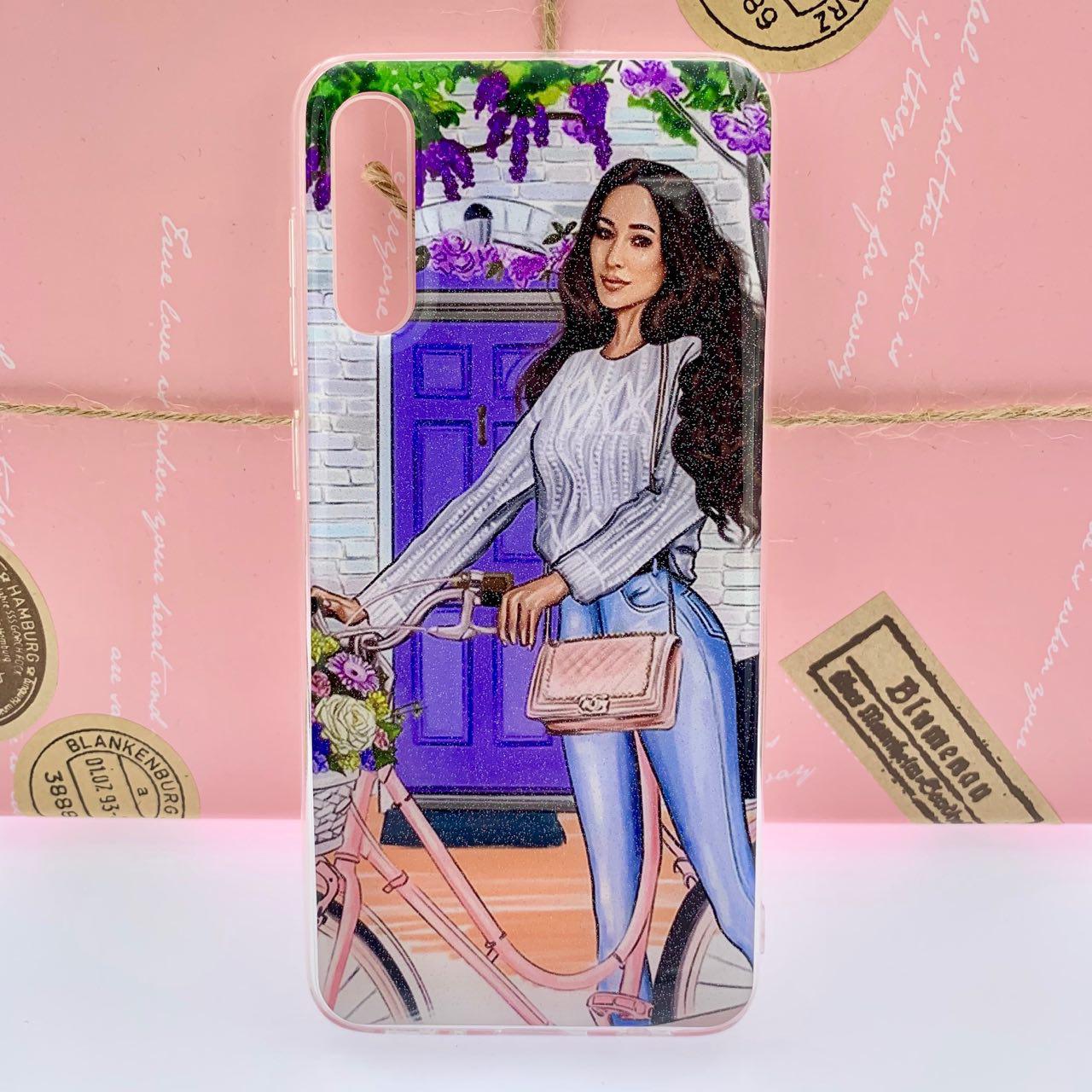 Чехол накладка для SAMSUNG Galaxy A50 (SM-A505), A30s (SM-A307), A50s (SM-A507), силикон, глянец, рисунок Девушка на велосипеде.