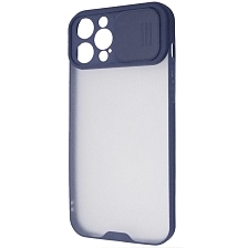 Чехол накладка LIFE TIME для APPLE iPhone 12 Pro MAX (6.7"), силикон, пластик, матовый, со шторкой для защиты задней камеры, цвет окантовки темно синий