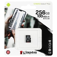 Карта памяти MicroSDXC 256GB KINGSTON CANVAS Select Plus Class A1 UHS-I U3, 100MB/s, без адаптера