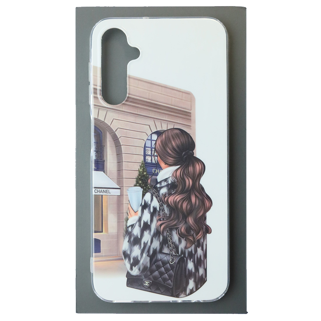 Чехол накладка для SAMSUNG Galaxy A24, силикон, глянцевый, рисунок Девушка с сумкой CHANEL
