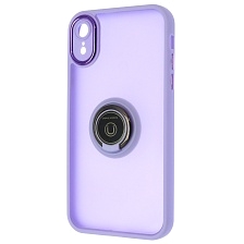 Чехол накладка KING для APPLE iPhone XR, силикон, пластик, кольцо держатель, защита камеры, цвет окантовки сиреневый