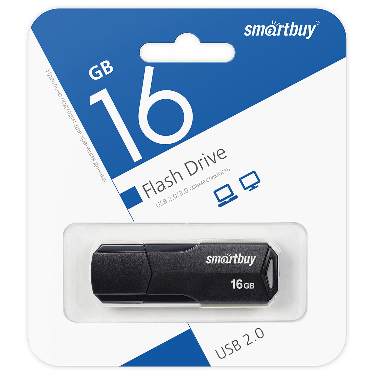 Флешка USB 2.0 16GB SMARTBUY CLUE, цвет черный