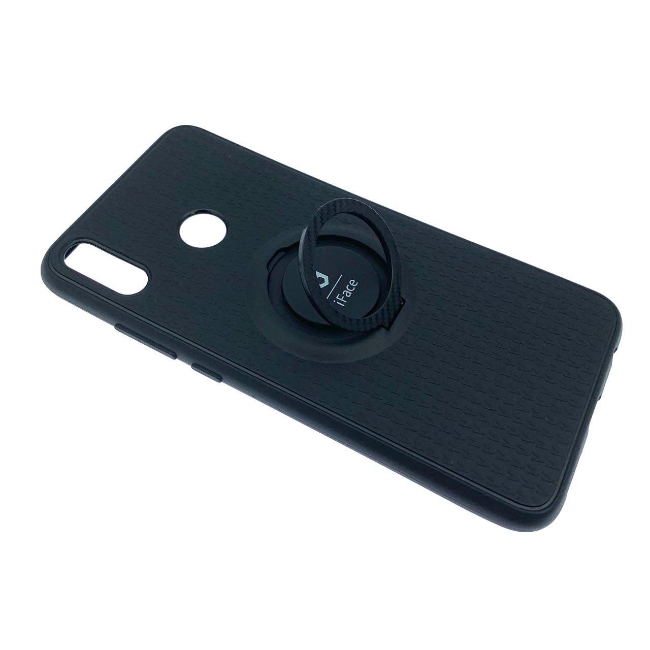 Чехол накладка iFace для HUAWEI Honor 8X (JSN-L21), силикон, кольцо держатель, цвет черный