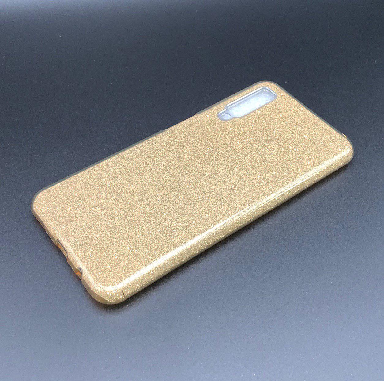 Чехол накладка Shine для SAMSUNG Galaxy A7 2018 (SM-A750), силикон, блестки, цвет золотистый.
