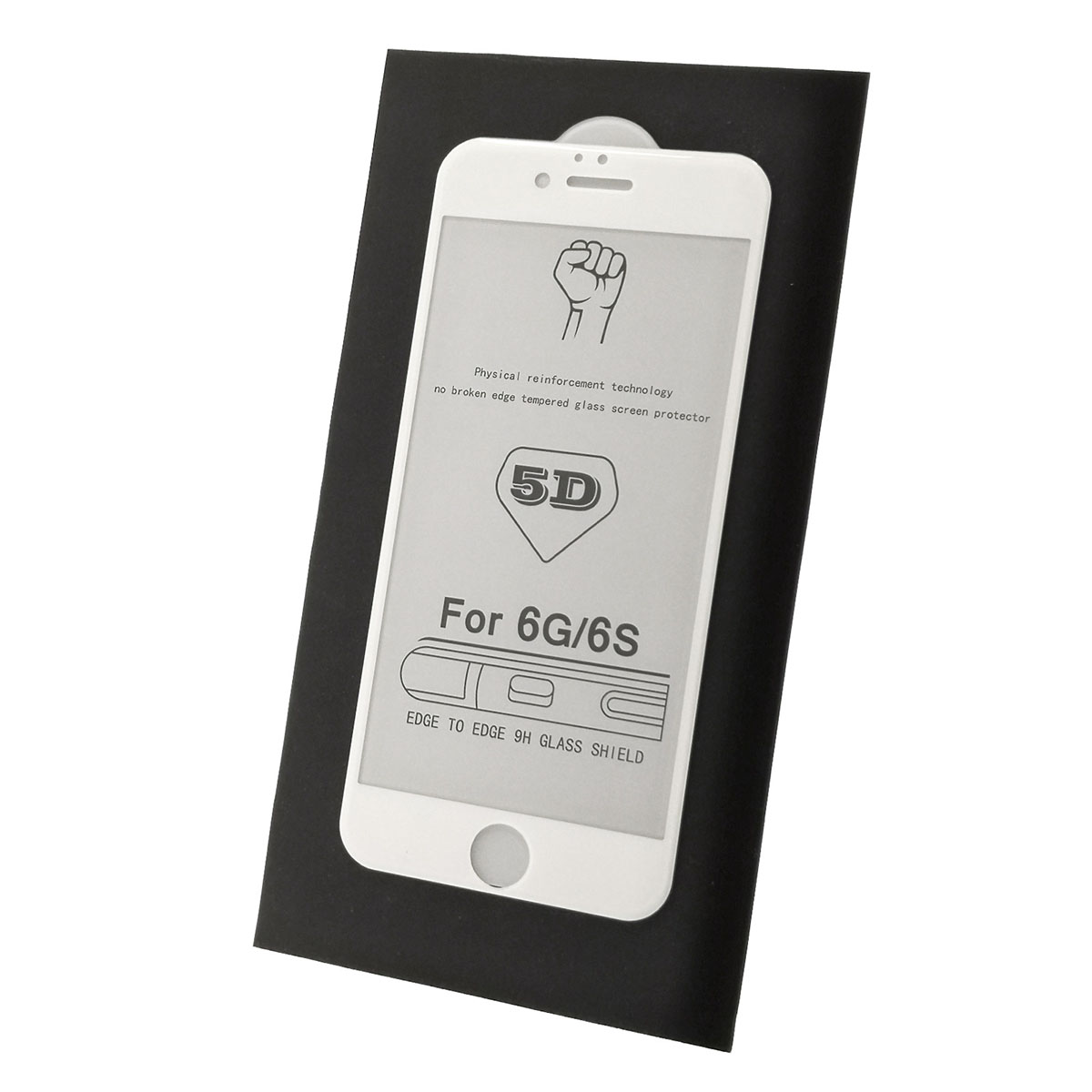 Защитное стекло 5D FULL GLUE для APPLE iPhone 6, 6G, 6S, цвет канта белый.