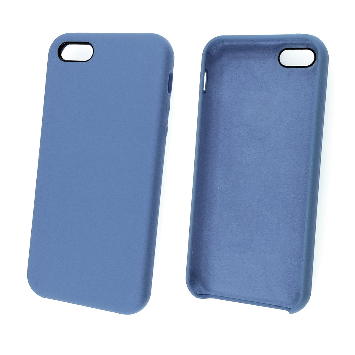 Чехол накладка Silicon Case для APPLE iPhone 5, 5S, SE, силикон, бархат, цвет синий.