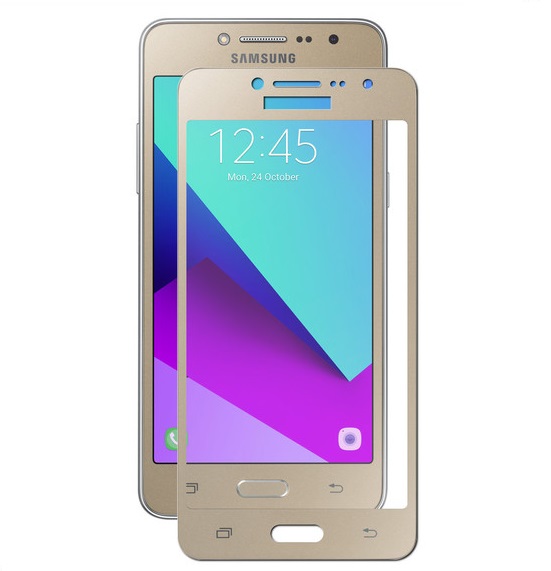 Защитное стекло "5D" Full Glue для SAMSUNG Galaxy J2 Prime (SM-G532), цвет канта золотистый.
