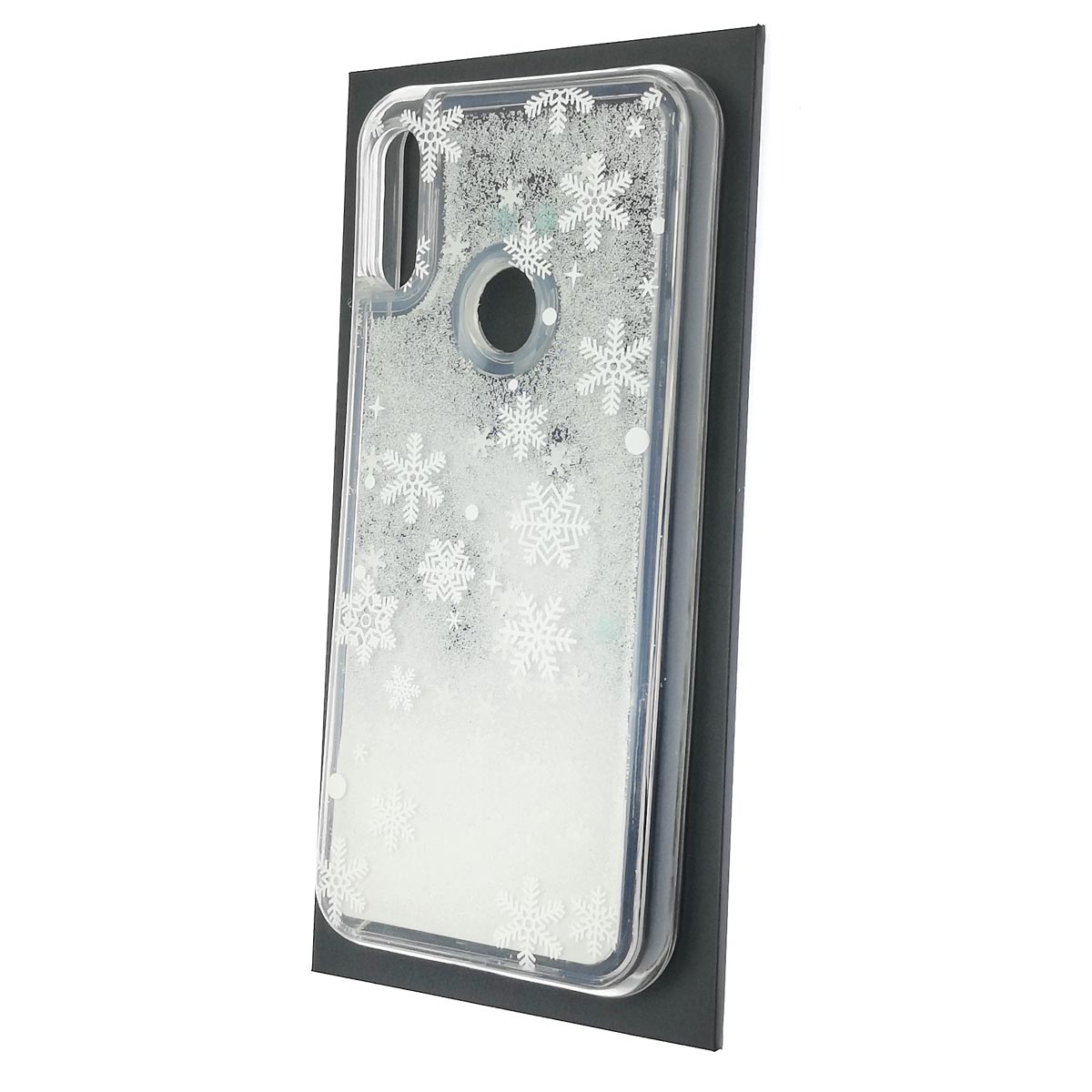Чехол накладка для HUAWEI Honor 8A, Y6 2019, силикон, переливашка, рисунок белые снежинки