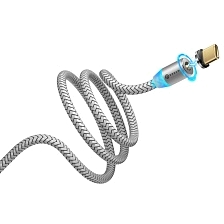 Магнитный зарядный кабель DREAM U40 USB Type C, 2.4A, QC3.0, длина 1.2 метра, цвет серебристый