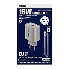 СЗУ (Сетевое зарядное устройство) REMAX Kiddy RP-U119 с кабелем Lightning 8 pin, 18W, 1 USB, длина 1 метр, цвет белый