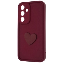 Чехол накладка для SAMSUNG Galaxy A55, силикон, 3D сердце, защита камеры, бортики, цвет бордовый