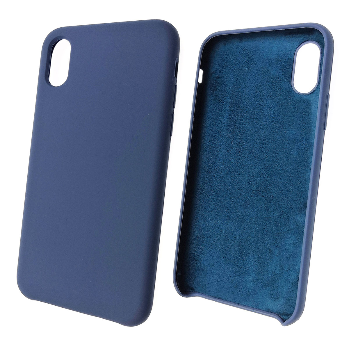 Чехол накладка Silicon Case для APPLE iPhone X, XS, силикон, бархат, цвет синий кобальт.