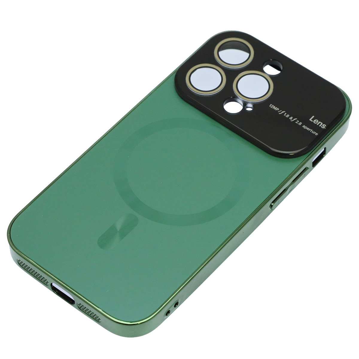 Чехол накладка AUTO FOCUS с поддержкой MagSafe для APPLE iPhone 14 Pro (6.1"), силикон, стекло, защита камеры, цвет зеленый