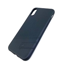 Чехол накладка для APPLE iPhone X, XS, силикон, вырез под лого, текстурный рисунок, цвет черный.