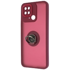 Чехол накладка KING для XIAOMI Redmi 10C, POCO C40, силикон, пластик, кольцо держатель, защита камеры, цвет окантовки бордовый