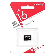 Карта памяти MicroSDHC 16GB SMARTBUY Class 4, без адаптера, цвет черный