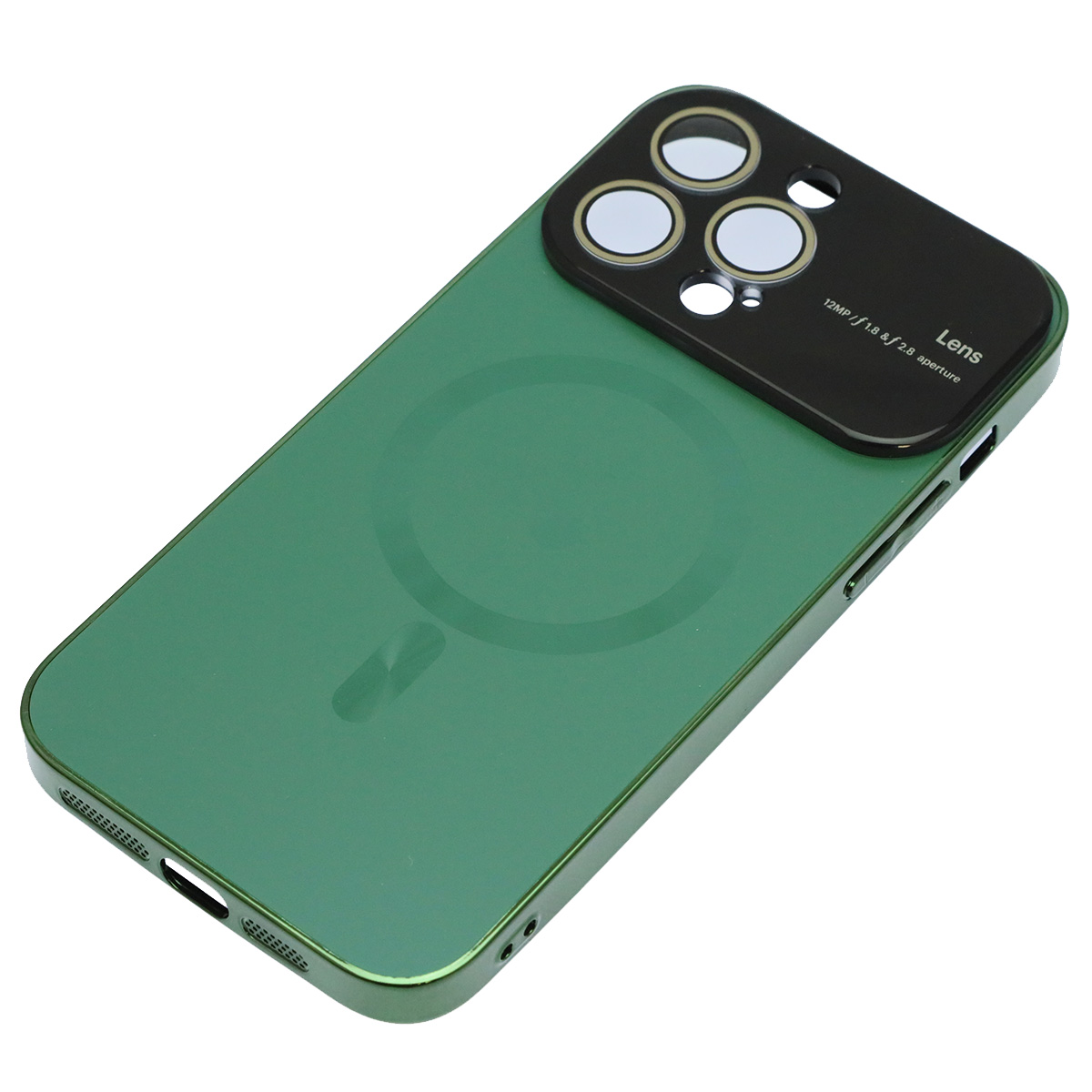 Чехол накладка AUTO FOCUS с поддержкой MagSafe для APPLE iPhone 14 Pro Max (6.7"), силикон, стекло, защита камеры, цвет зеленый