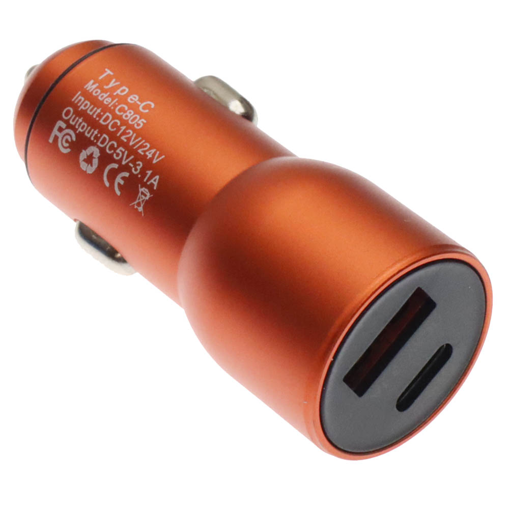 АЗУ (Автомобильное зарядное устройство) C805, 1 USB Type C, 1 USB A, цвет оранжевый АЗУ (Автомобильное зарядное устройство) C805, 1 USB Type C, 1 USB A, цвет оранжевый