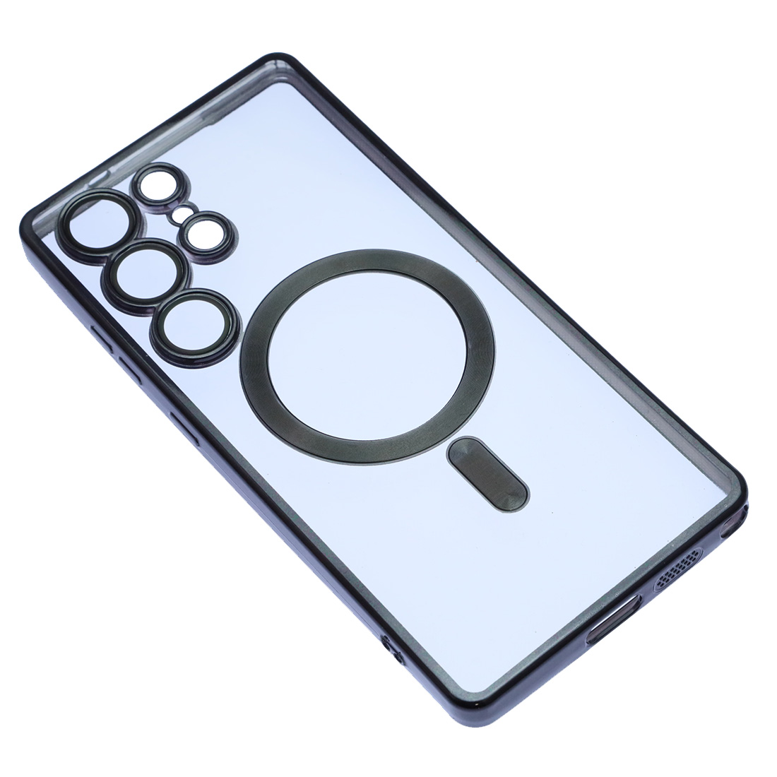 Чехол накладка FASHION CASE для SAMSUNG Galaxy S25 Ultra, с поддержкой MagSafe, силикон, защита камеры, прозрачный, цвет окантовки черный