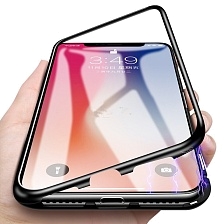 Чехол магнитный для APPLE iPhone XS MAX, стекло, металл, цвет черный прозрачный.