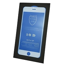 Защитное стекло 10D для APPLE iPhone 6 Plus, 6G Plus, 6S Plus, цвет окантовки белый.