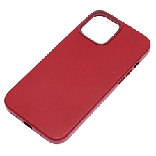 Чехол накладка Leather Case с поддержкой MagSafe для APPLE iPhone 12 Pro Max, силикон, бархат, экокожа, цвет малиновый