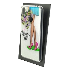 Чехол накладка для HUAWEI Honor 8C, силикон, блестки, рисунок Spring is in the air