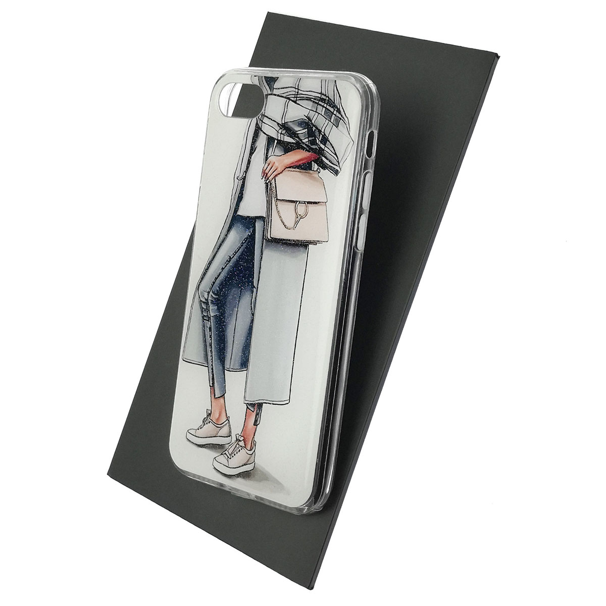 Чехол накладка для APPLE iPhone 7, iPhone 8, iPhone SE 2020, силикон, блестки, глянцевый, рисунок Девушка в кедах
