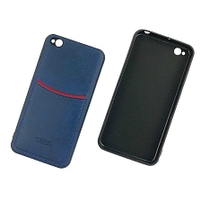 Чехол накладка для XIAOMI Redmi Go, силикон, визитница, экокожа, цвет темно синий.