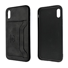 Чехол накладка Santa Barbara для APPLE iPhone X, XS, силикон, под кожу, визитница, цвет черный.