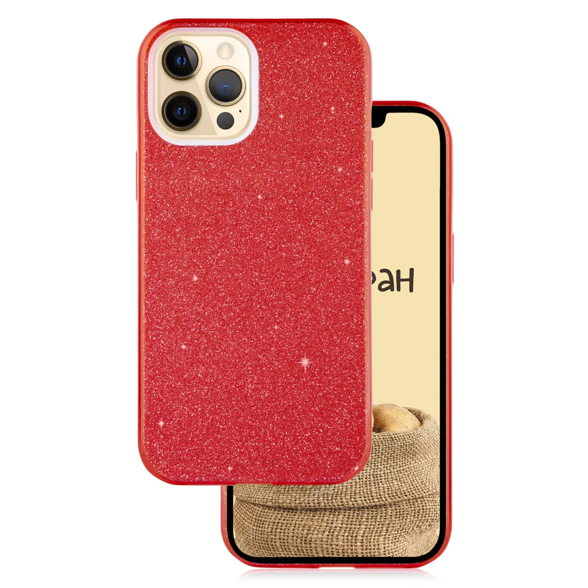 Чехол накладка Shine для APPLE iPhone 12 Pro MAX (6.7"), силикон, блестки, цвет красный