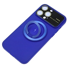 Чехол накладка с поддержкой MagSafe для APPLE iPhone 15 Pro Max, силикон, защита камеры, подставка, цвет синий