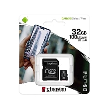 Карта памяти MicroSDHC 32GB KINGSTON CANVAS Select Plus Class 10, 100MB/s, с адаптером