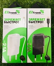 СЗУ (адаптер питания) USB 5.0V - 2.1A с кабелем Lightning 8-pin чёрный, слитный, ELTronic арт. 5562.