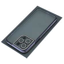 Чехол накладка для APPLE iPhone 14 Pro Max, силикон, защита камеры, стразы, цвет окантовки черный