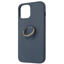 Чехол накладка RING для APPLE iPhone 12 Pro Max, силикон, кольцо держатель, цвет темно синий