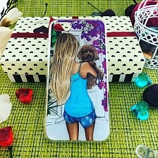 Чехол накладка для APPLE iPhone 7, 8, силикон, рисунок девушка с собачкой на плече.