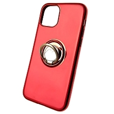 Чехол накладка для APPLE iPhone 11 Pro, силикон, глянец, с лого, металлическое кольцо, цвет красный.