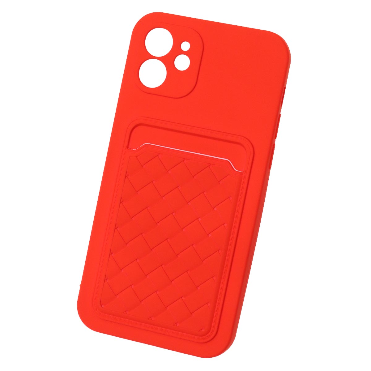 Чехол накладка CARD CASE для APPLE iPhone 12 (6.1"), силикон, отдел для карт, цвет красный